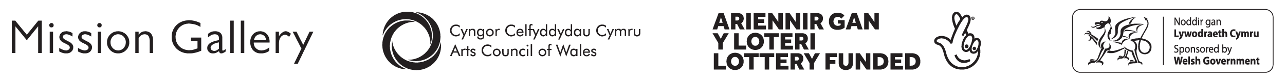 Logostrip Oriel Mission a Chyngor Celfyddydau Cymru.